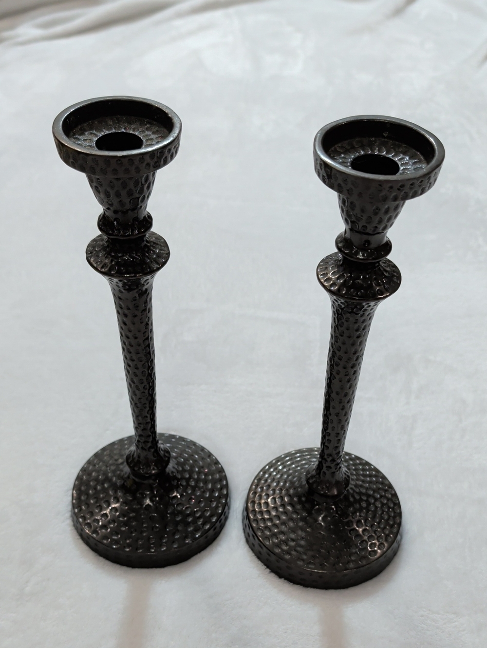 Vintage Pottery Barn Hammered Metal Candlestick Set